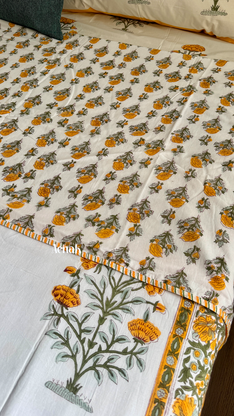 aenak-turmeric-yellow-marigold-handblock-bedsheet-dohar-combo-set
