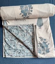 aenak-blue-phool-boota-handblock-bedsheet-dohar-combo-set
