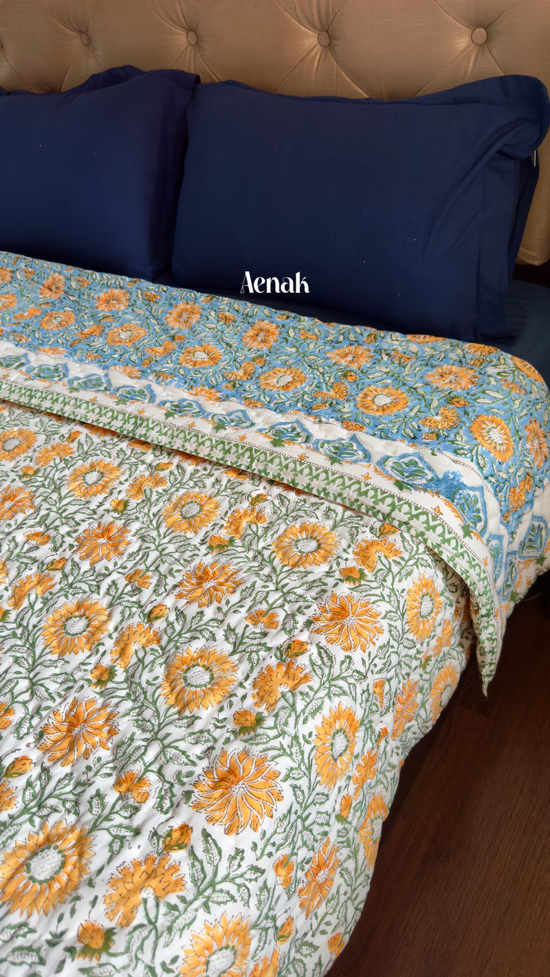 aenak-blue-yellow-floral-garden-handblock-printed-reversible-mulmul-cotton-quilt