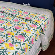aenak-pink-yellow-lotus-handblock-bedsheet-dohar-combo-set