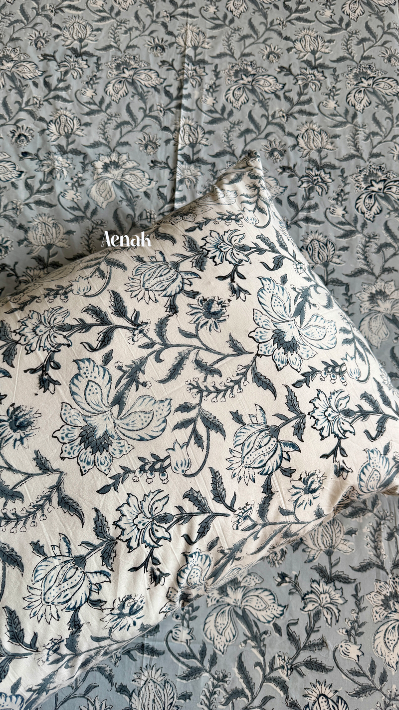 aenak-blue-phool-boota-handblock-premium-cotton-fitted-bedsheet-set