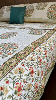 aenak-yellow-phool-boota-handblock-printed-reversible-quilted-bedcover-set