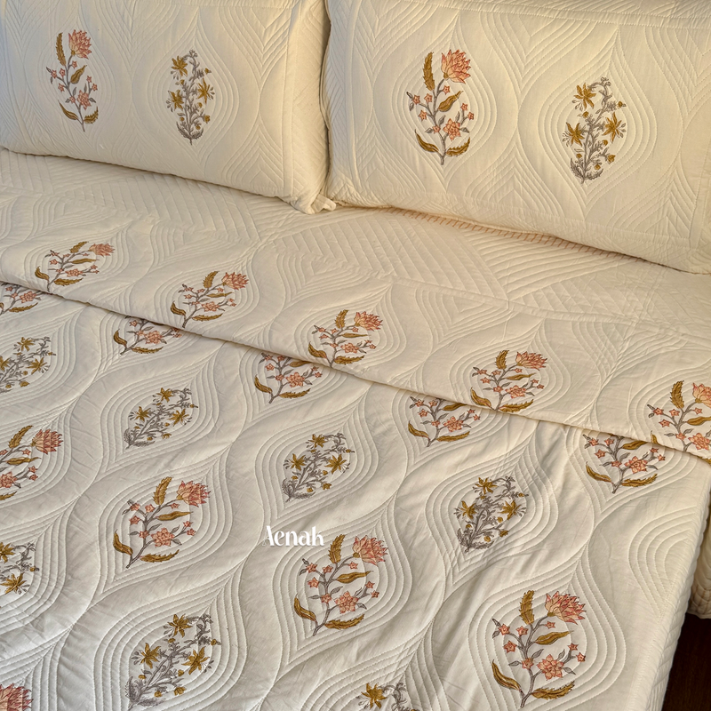 aenak-peach-phool-embossed-handblock-printed-quilted-bedcover-set