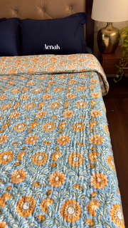 aenak-blue-yellow-floral-garden-handblock-printed-reversible-mulmul-cotton-quilt