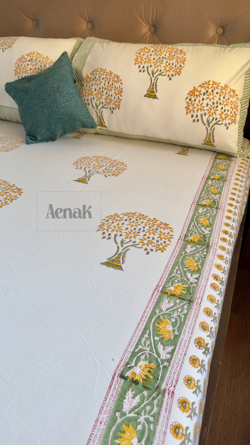 aenak-yellow-bodhi-tree-handblock-printed-premium-cotton-set-bedsheet