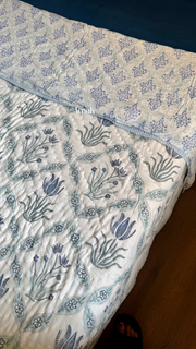 aenak-blue-lotus-handblock-printed-reversible-mulmul-cotton-quilt