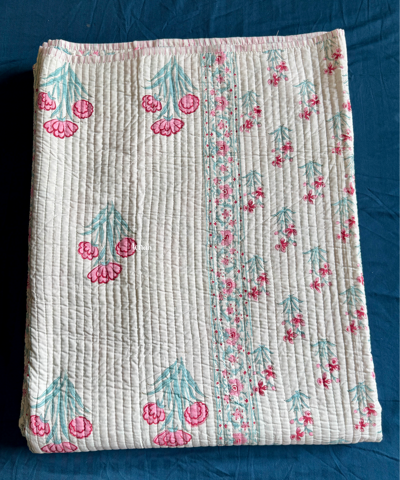 aenak-pink-sage-blue-floral-handblock-printed-reversible-straight-quilted-bedcover-set