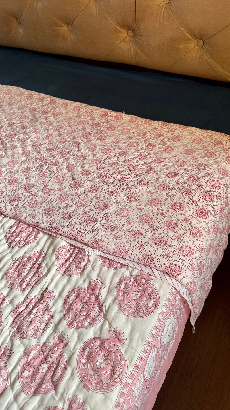 aenak-pink-anaar-handblock-bedsheet-quilt-combo-set