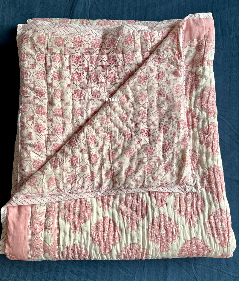 aenak-pink-anaar-handblock-bedsheet-quilt-combo-set