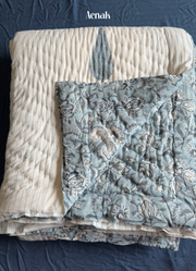 aenak-blue-phool-boota-handblock-bedsheet-quilt-combo-set