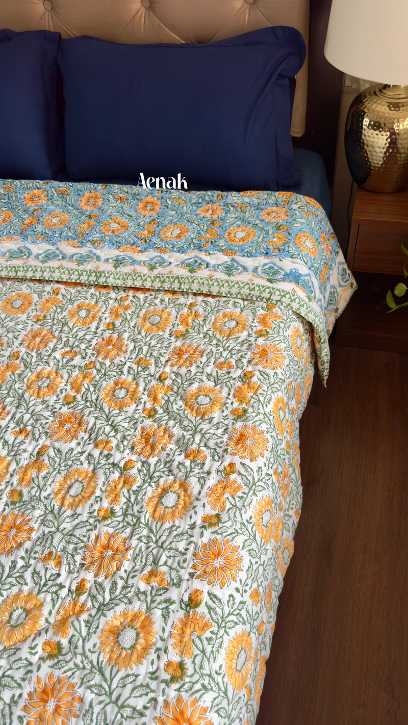 aenak-blue-yellow-floral-garden-handblock-printed-reversible-mulmul-cotton-quilt