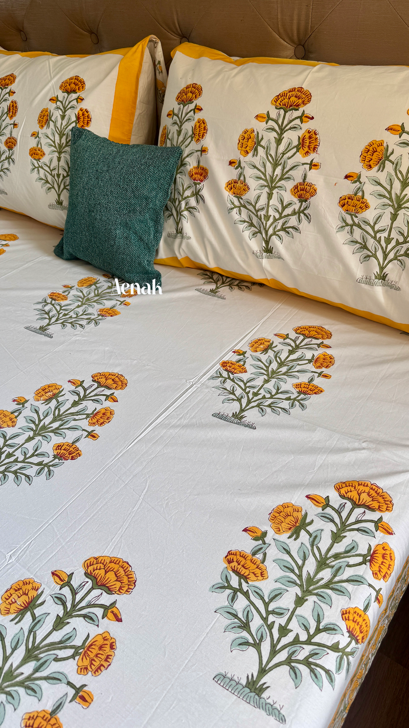 aenak-turmeric-yellow-marigold-handblock-printed-premium-cotton-set-bedsheet