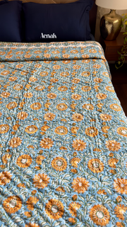 aenak-blue-yellow-floral-garden-handblock-printed-reversible-mulmul-cotton-quilt