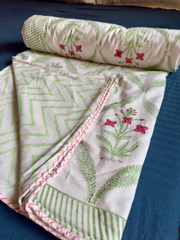 aenak-green-palm-handblock-bedsheet-dohar-combo-set