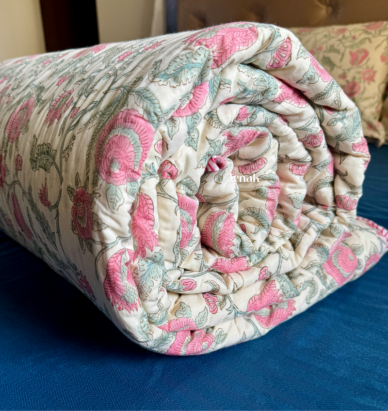 aenak-green-ashoka-handblock-printed-reversible-mulmul-cotton-quilt-beige-base