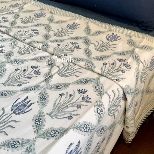 aenak-blue-lotus-handblock-printed-mulmul-cotton-reversible-dohar