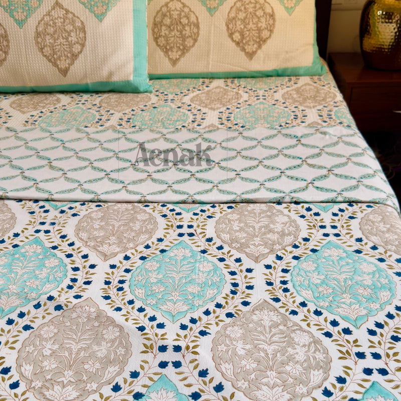 aenak-blue-jaal-handblock-bedsheet-dohar-combo-set