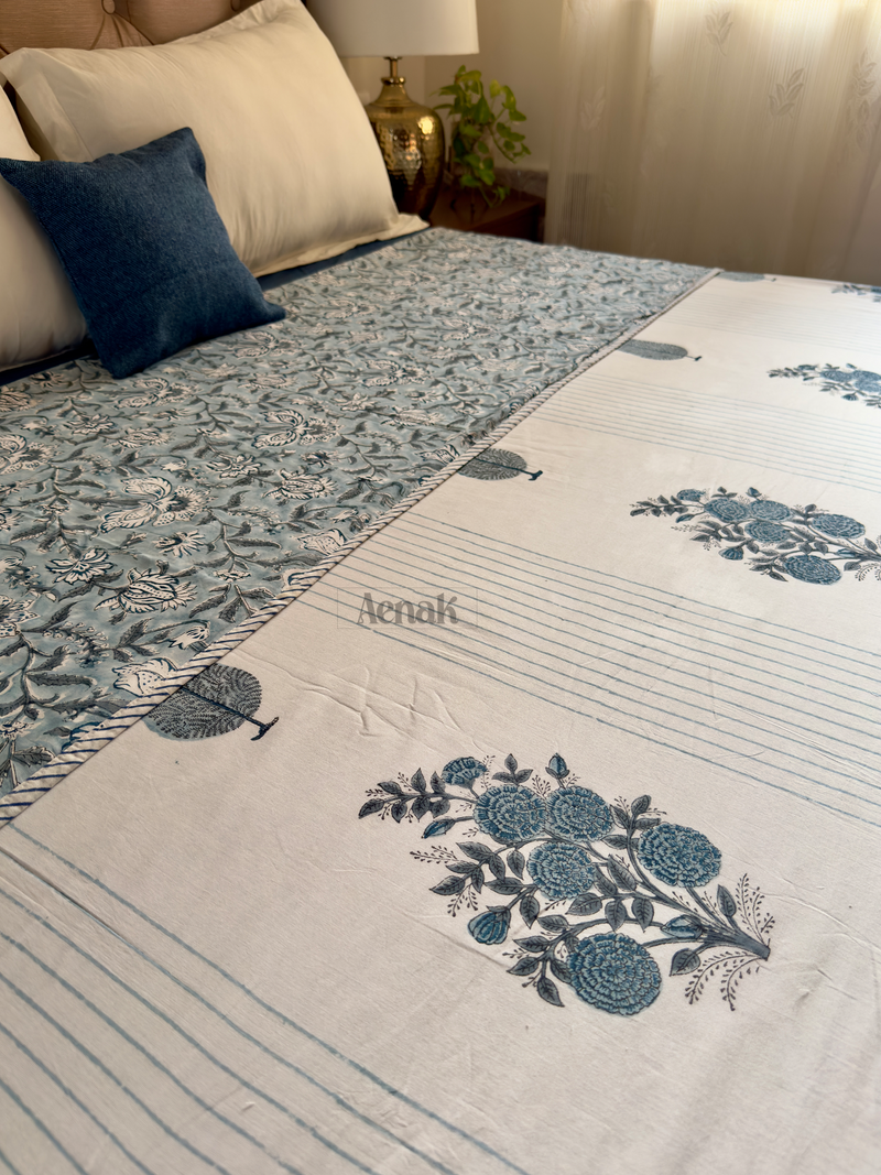aenak-blue-phool-boota-handblock-bedsheet-dohar-combo-set