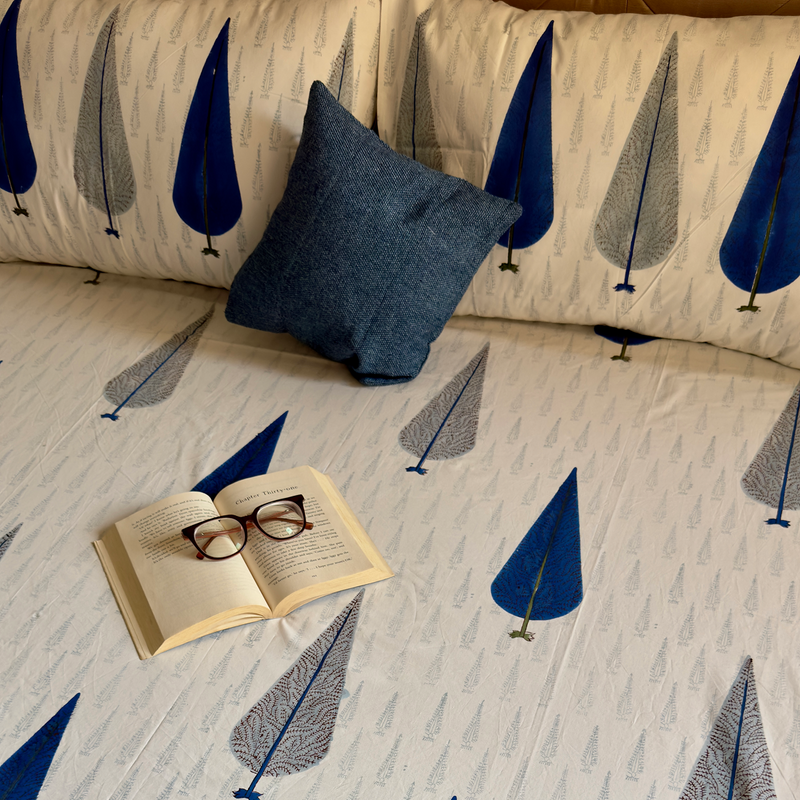 aenak-blue-cypress-handblock-printed-premium-cotton-fitted-bedsheet-set