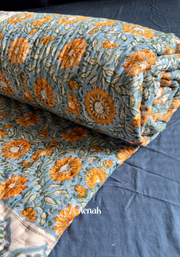 aenak-blue-yellow-floral-garden-handblock-printed-reversible-mulmul-cotton-quilt