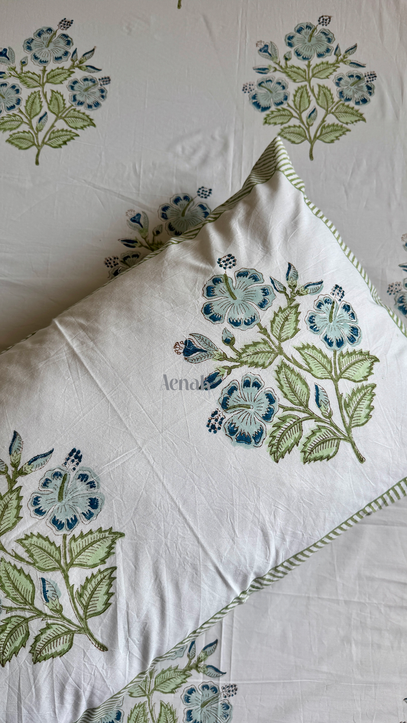 aenak-blue-hibiscus-handblock-premium-cotton-fitted-bedsheet-set