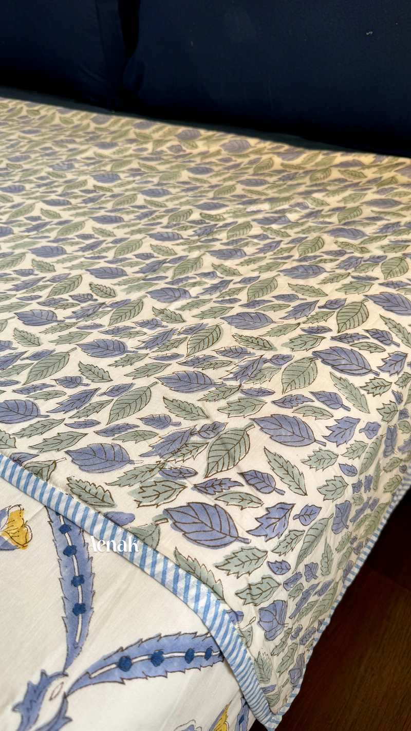 aenak-blue-periwinkle-jaal-handblock-bedsheet-dohar-combo-set-beige-base