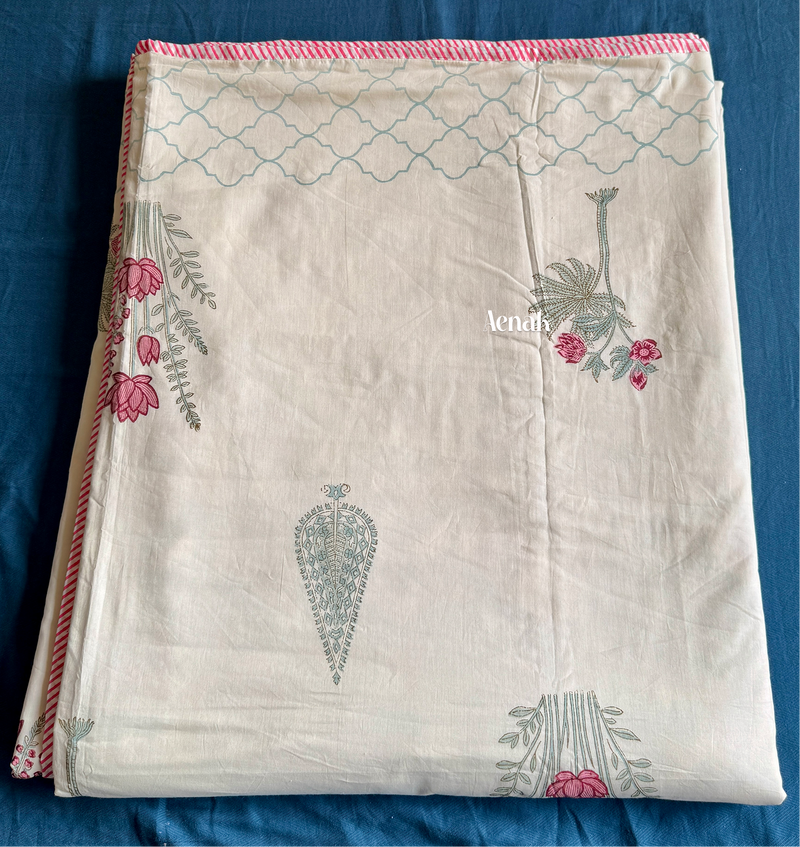 aenak-green-ashoka-handblock-bedsheet-dohar-combo-set-beige-base