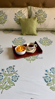 aenak-blue-hibiscus-handblock-premium-cotton-fitted-bedsheet-set