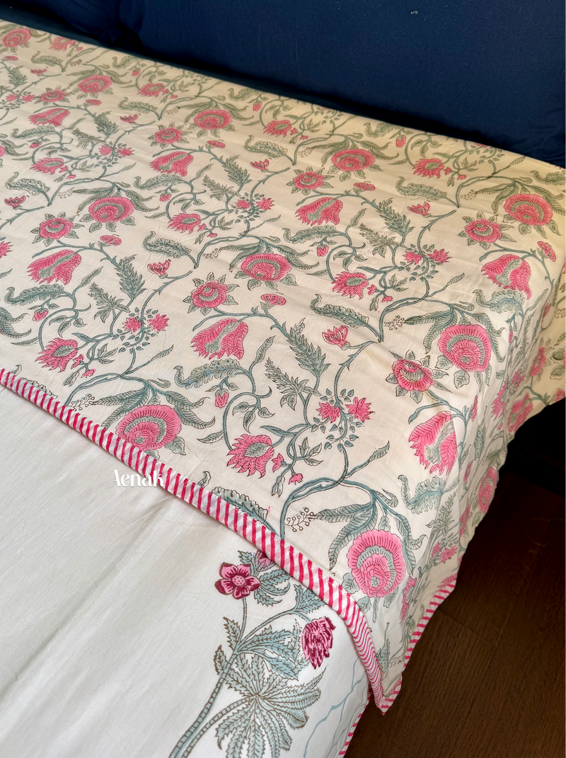 aenak-green-ashoka-handblock-bedsheet-dohar-combo-set-beige-base