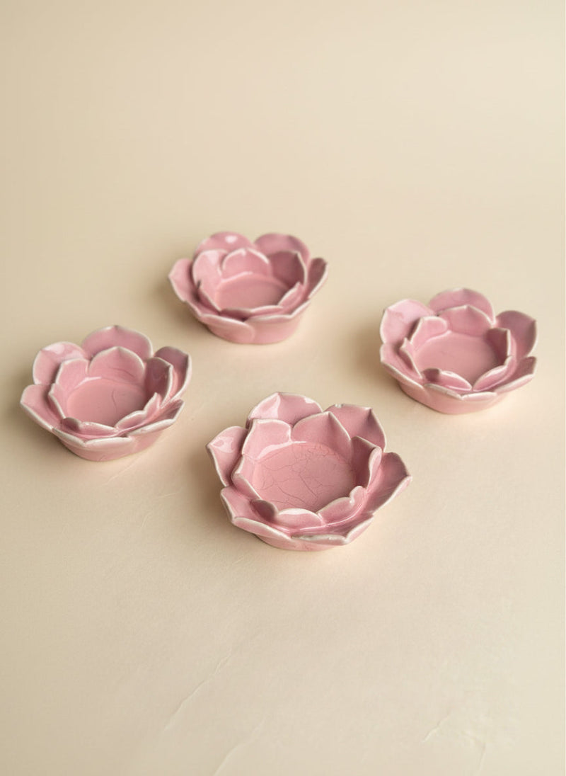 Nurture India Pink Flower Tea Light Candle Holder