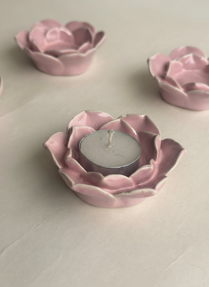 Nurture India Pink Flower Tea Light Candle Holder