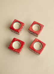 Nurture India Square Ceramic Diya Red 4-Piece Set