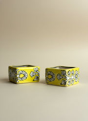 Nurture India Square Ceramic Diya Light Yellow 4-Piece Set
