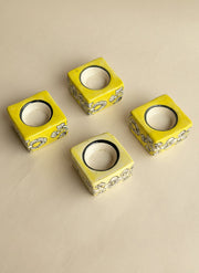 Nurture India Square Ceramic Diya Light Yellow 4-Piece Set