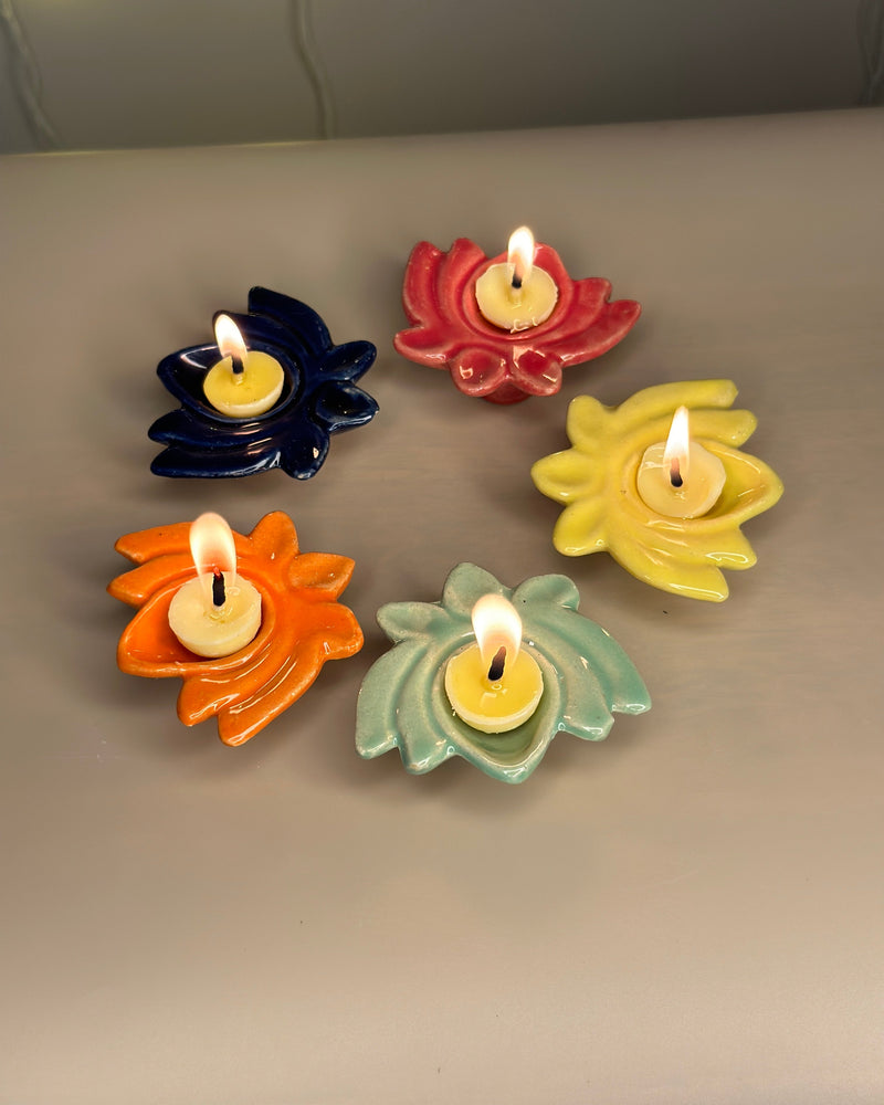 Nurture India Lotus Ceramic Diya s Small 5-Piece Set