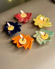 Nurture India Lotus Ceramic Diya s Small 5-Piece Set