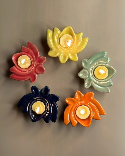Nurture India Lotus Ceramic Diya s Small 5-Piece Set