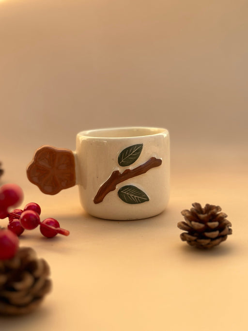 Nurture India Floral Handle Espresso Mug Brown