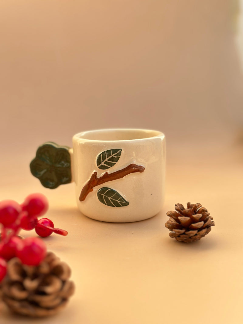 Nurture India Floral Handle Espresso Mug Green
