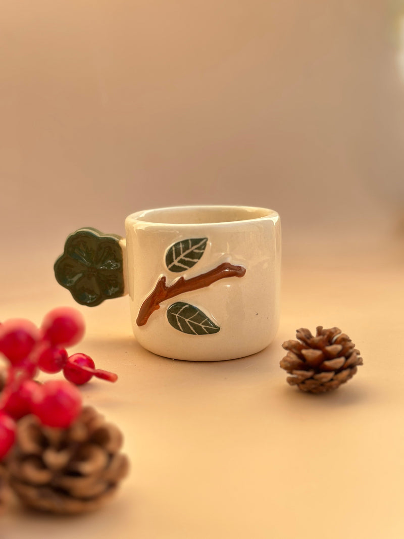 Nurture India Floral Handle Espresso Mug Green