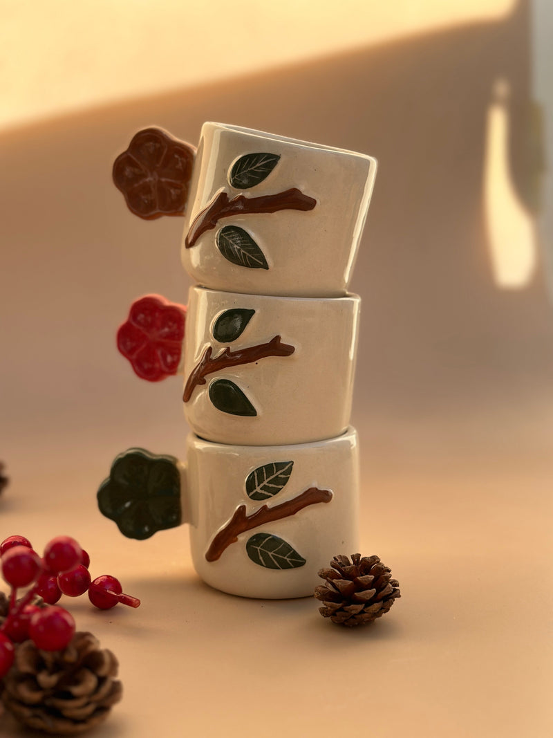 Nurture India Floral Handle Espresso Mug Green