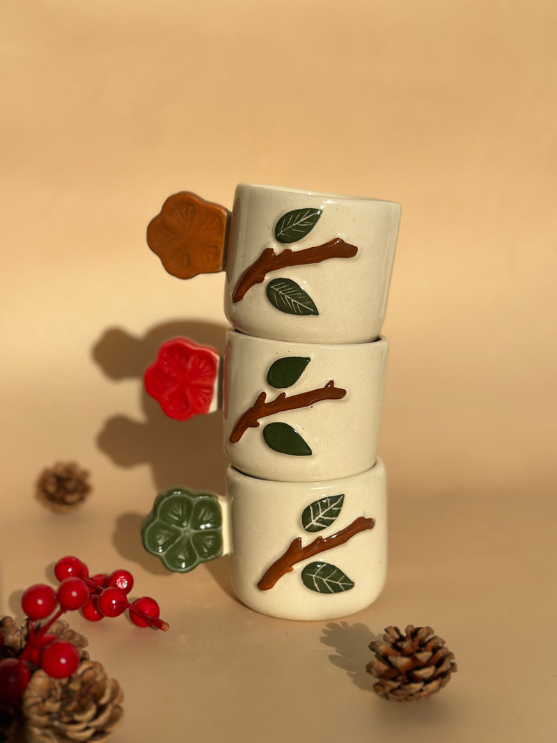 Nurture India Floral Handle Espresso Mug Green