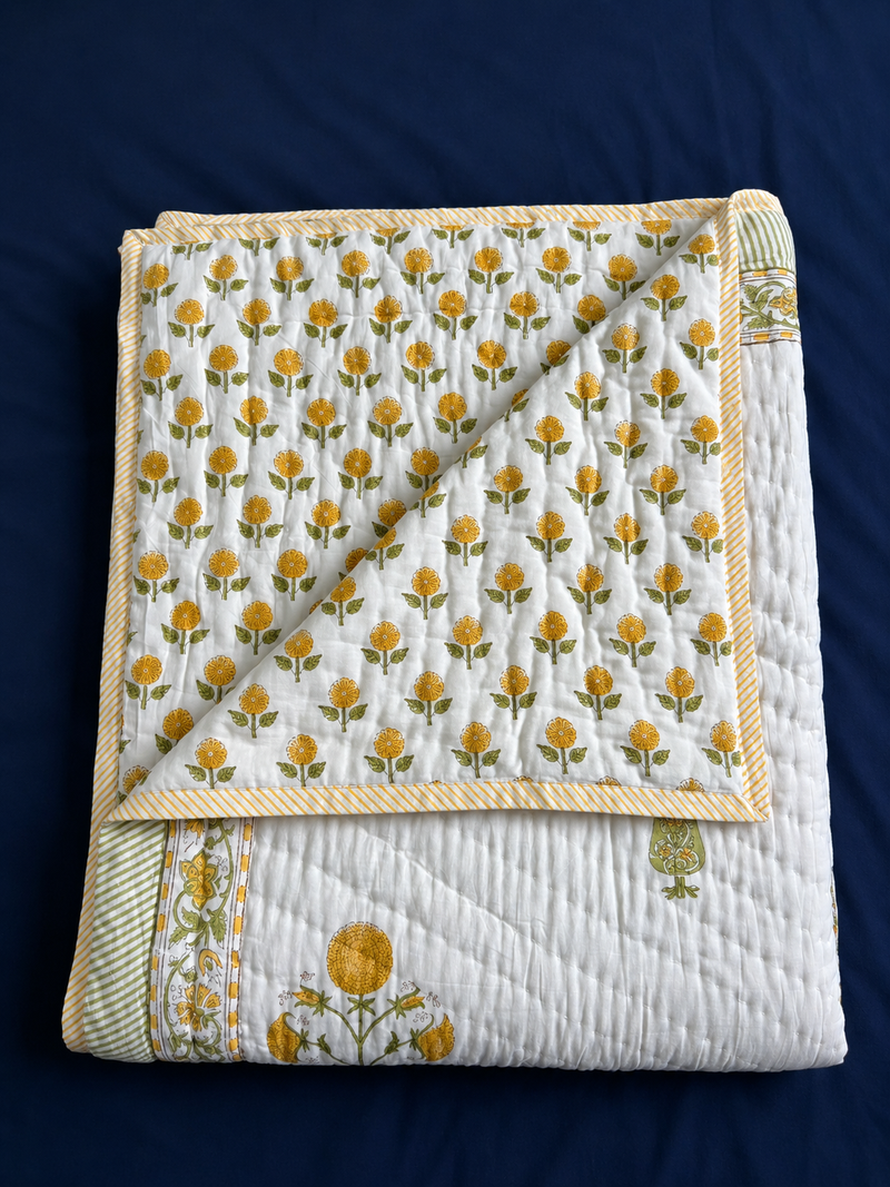 aenak-yellow-dahlia-handblock-reversible-mulmul-cotton-quilt