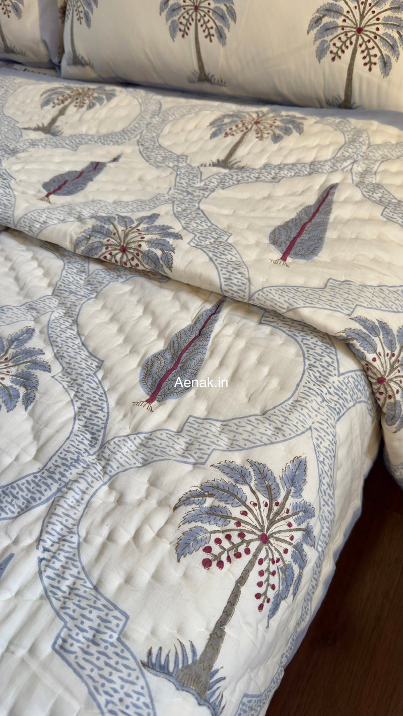 aenak-blue-palm-jaal-handblock-reversible-mulmul-cotton-quilt