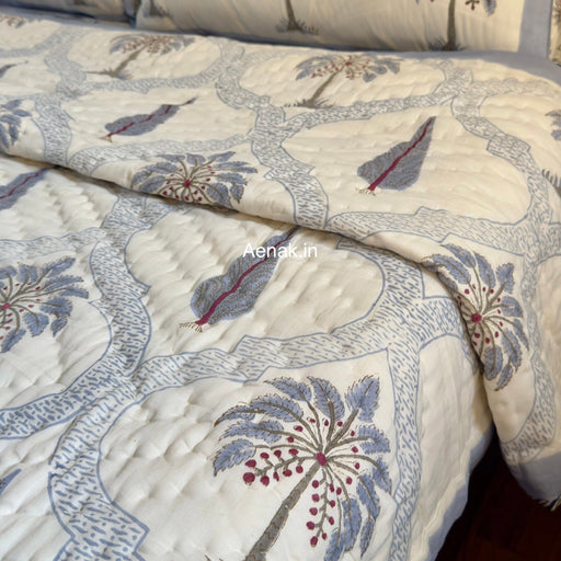 aenak-blue-palm-jaal-handblock-reversible-mulmul-cotton-quilt