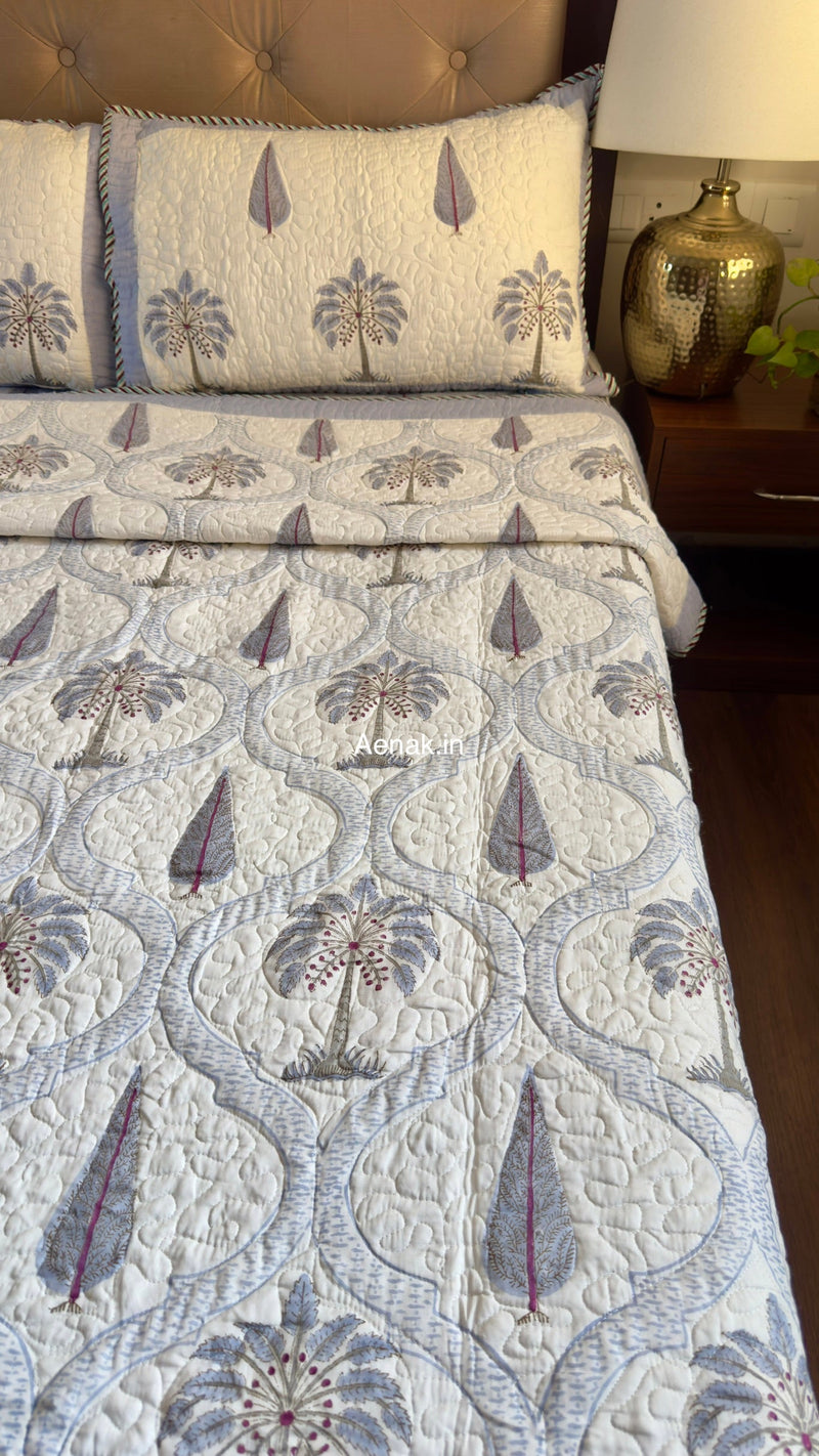 aenak-blue-palm-jaal-handblock-reversible-quilted-bedcover-set