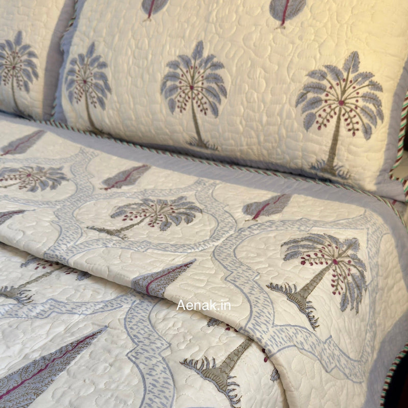 aenak-blue-palm-jaal-handblock-reversible-quilted-bedcover-set