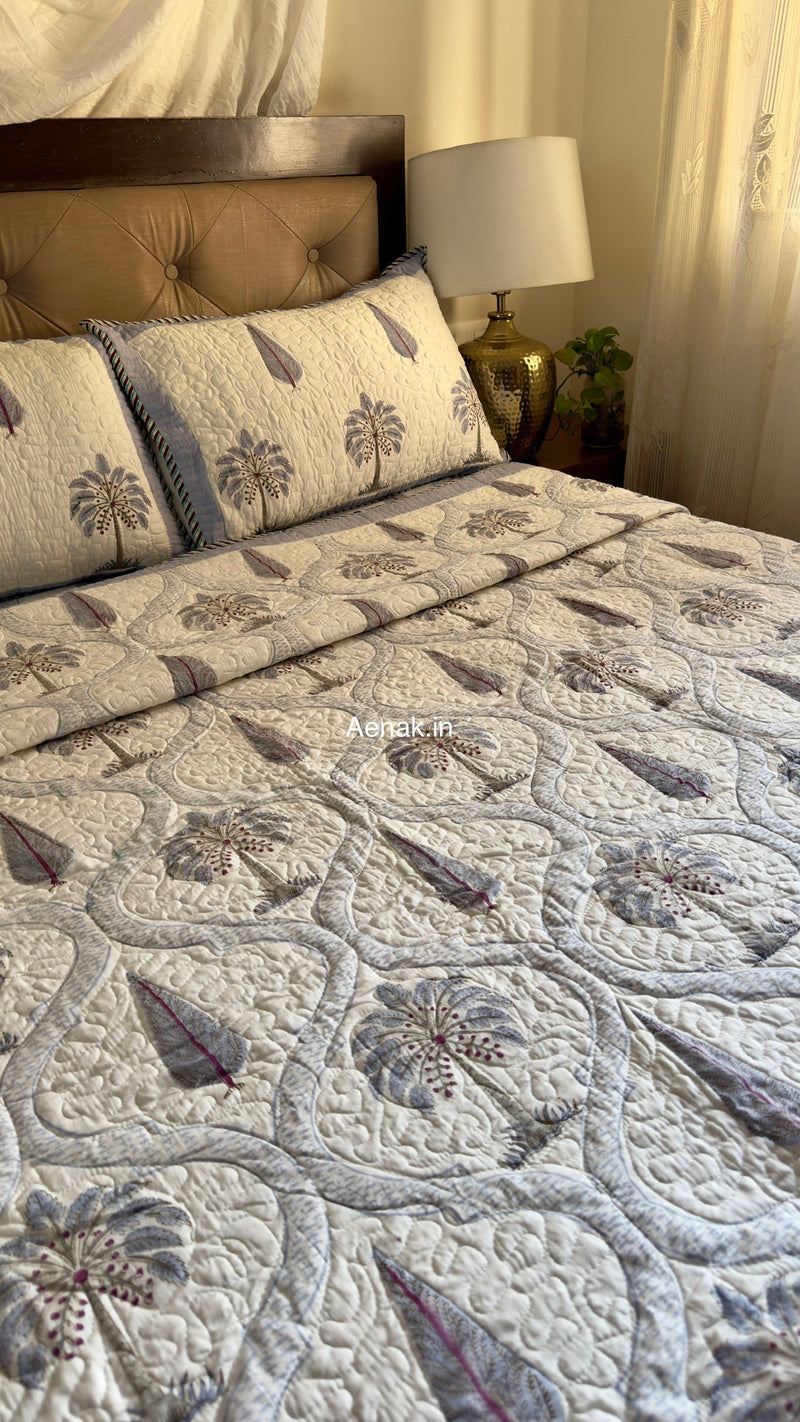 aenak-blue-palm-jaal-handblock-reversible-quilted-bedcover-set