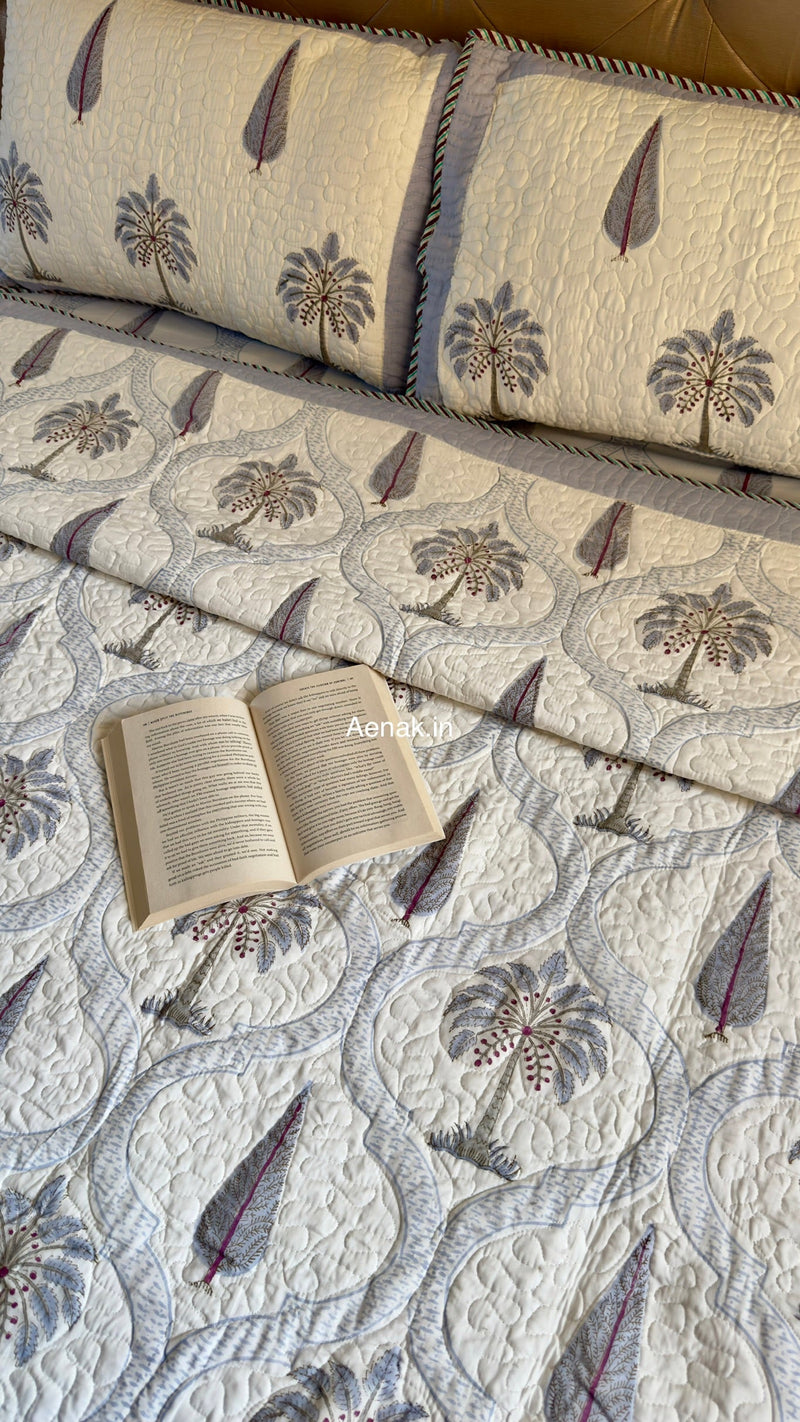 aenak-blue-palm-jaal-handblock-reversible-quilted-bedcover-set