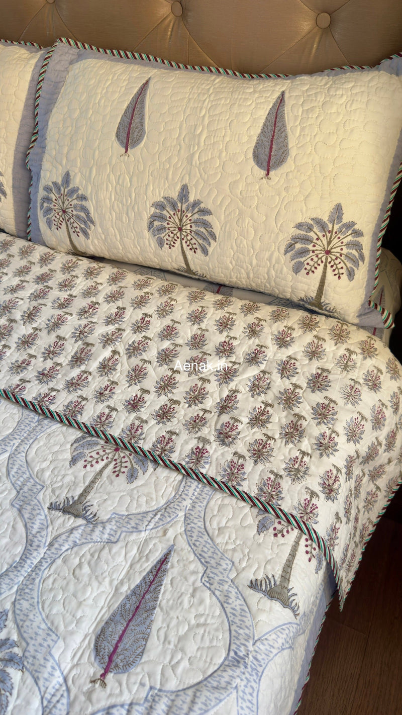 aenak-blue-palm-jaal-handblock-reversible-quilted-bedcover-set